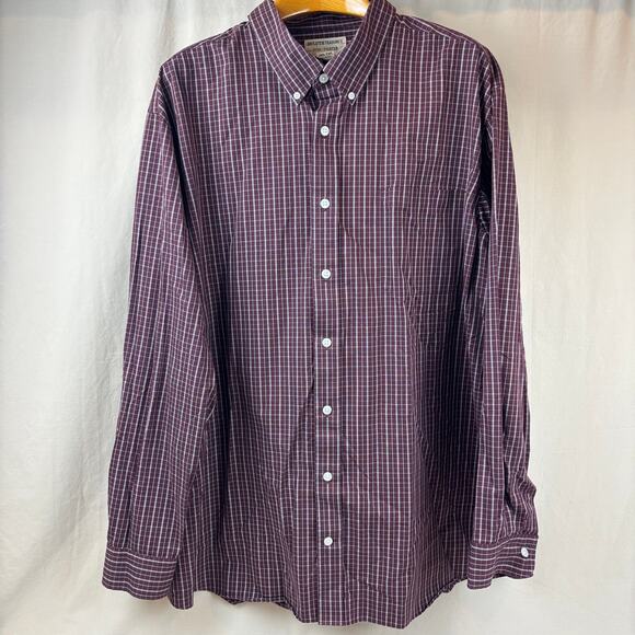 Duluth Trading Wrinkle Fighter 3XL Tall 100% Cotton Long Sleeve Burgundy Plaid - Picture 1 of 11